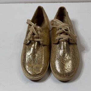 Vionic Palermo Gold Metallic Snakeskin Print Lace up Sneakers Size 8